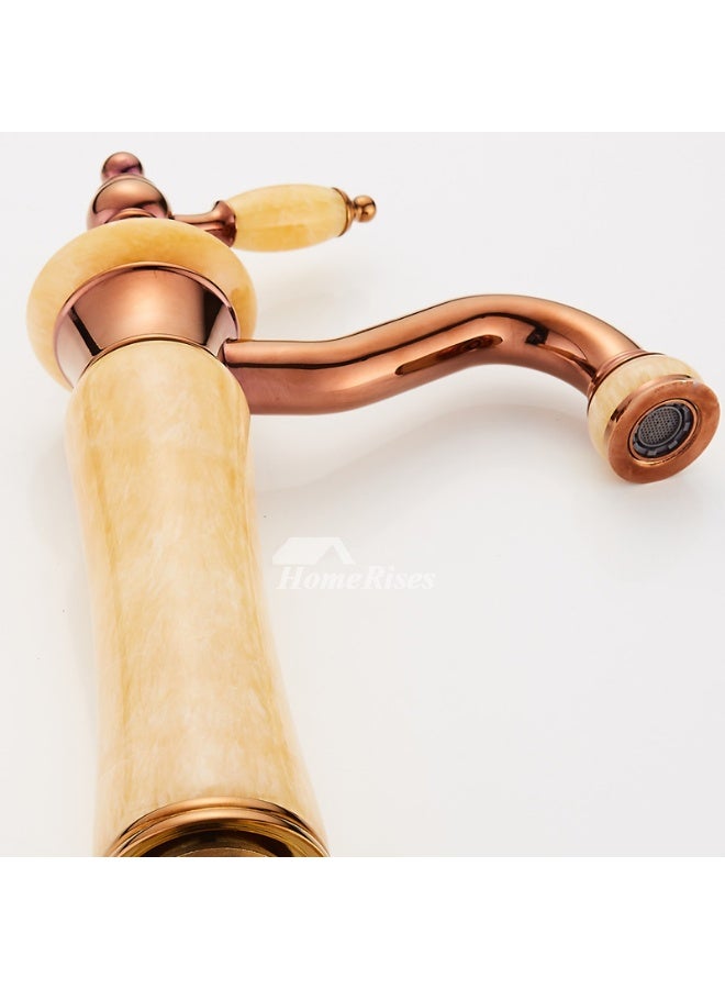 YD Luxury Single Handle Bathroom Sink Faucet with Marble Style Body, Deck Mount Basin Mixer Tap, Solid Brass Construction, High Arc Spout Vanity Faucet for Countertop Wash Basin - Image 3